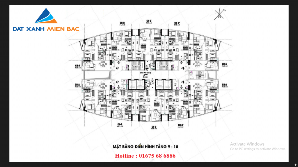 Mặt bằng tòa P3 chung cư 360 giải phóng